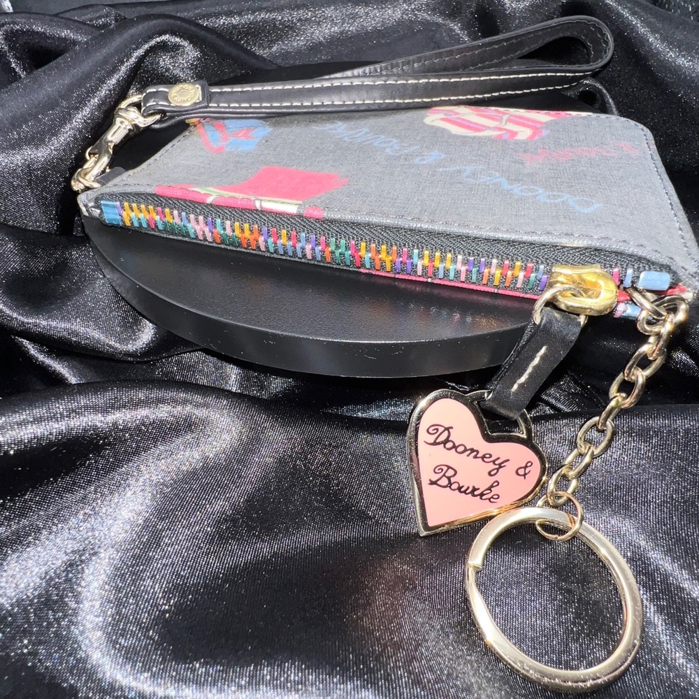Dooney & Bourke Charcoal Wristlet with Colorful Patterns